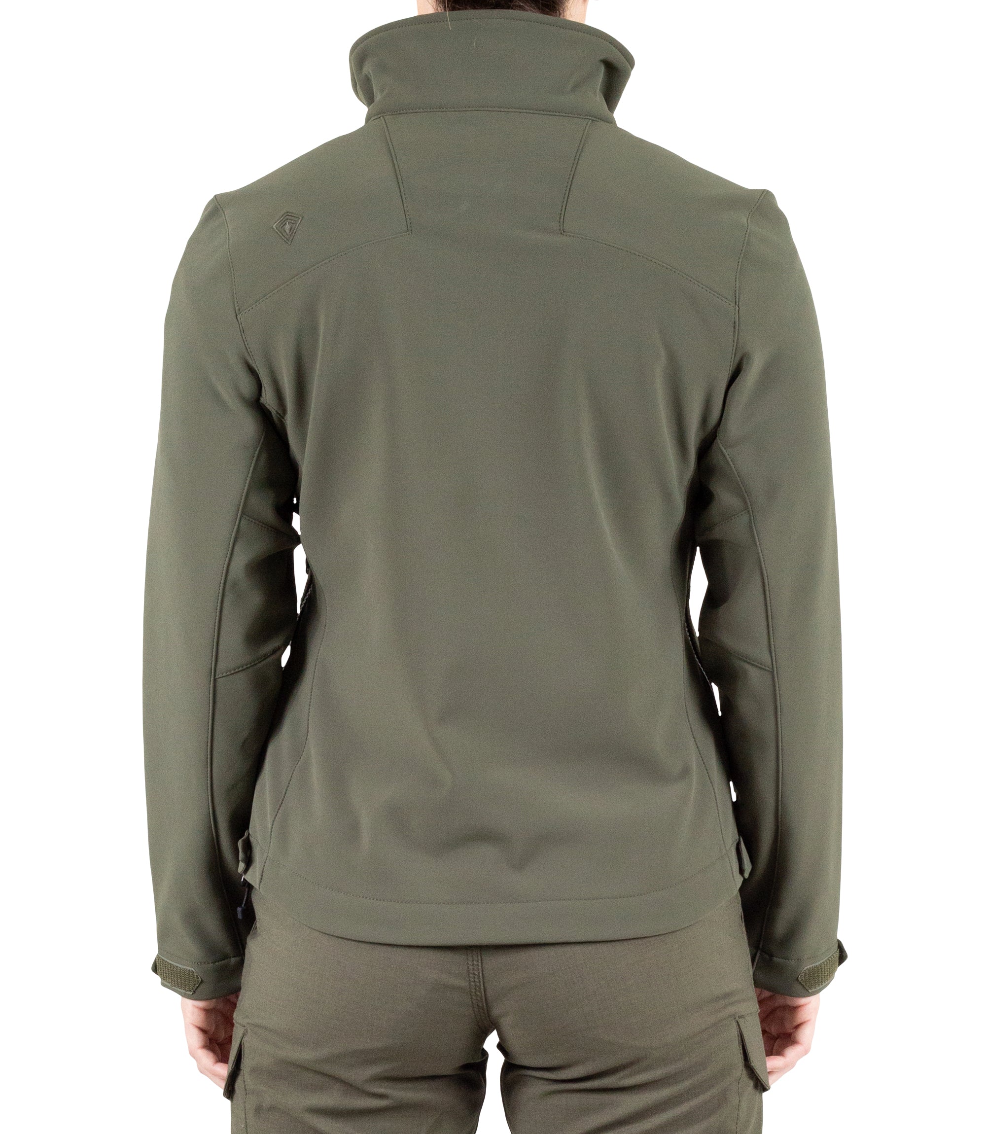 Back side view of Womens Tactix Softshell Jacket in OD Green|color_od green