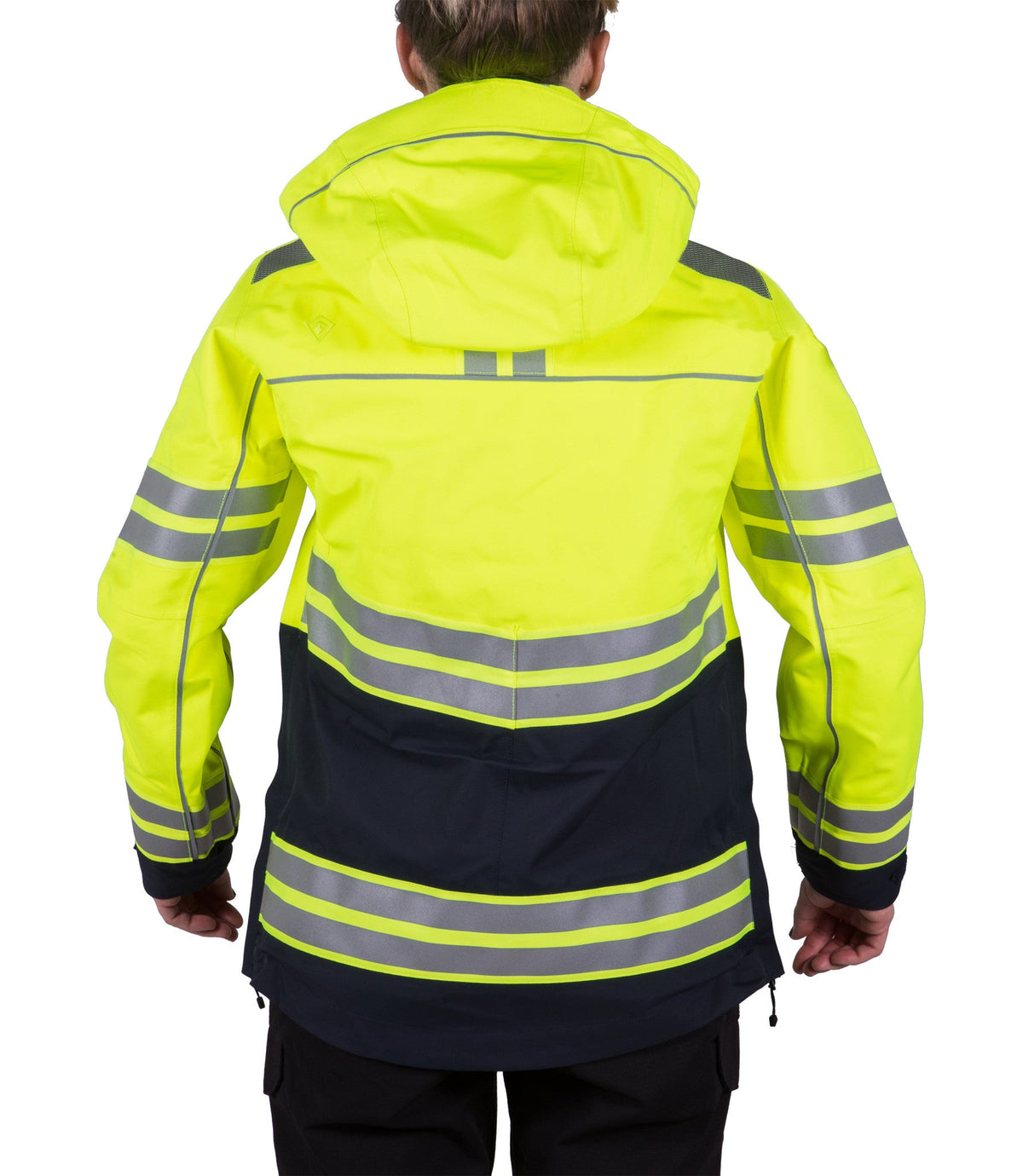 Back view with attached hood of Women's Tactix High-Vis 3-In-1 System Parka in Midnight Navy|color_midnight navy