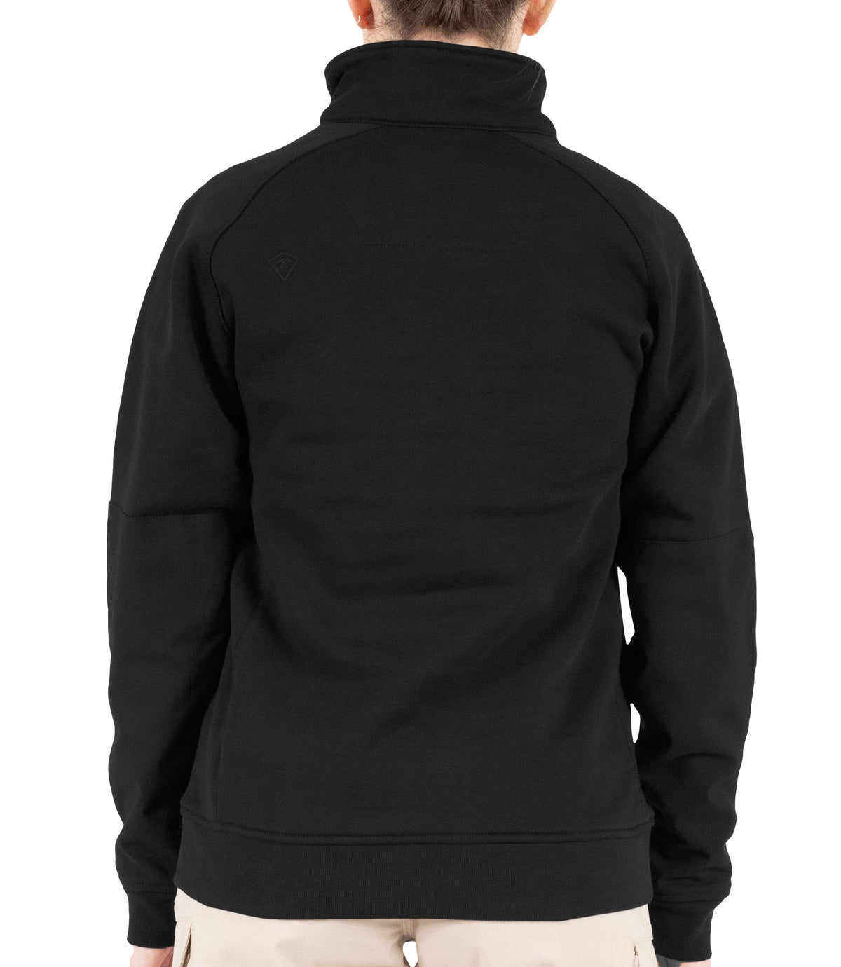 Back of Womens Cotton Job Shirt Quarter Zip in Black|color_black