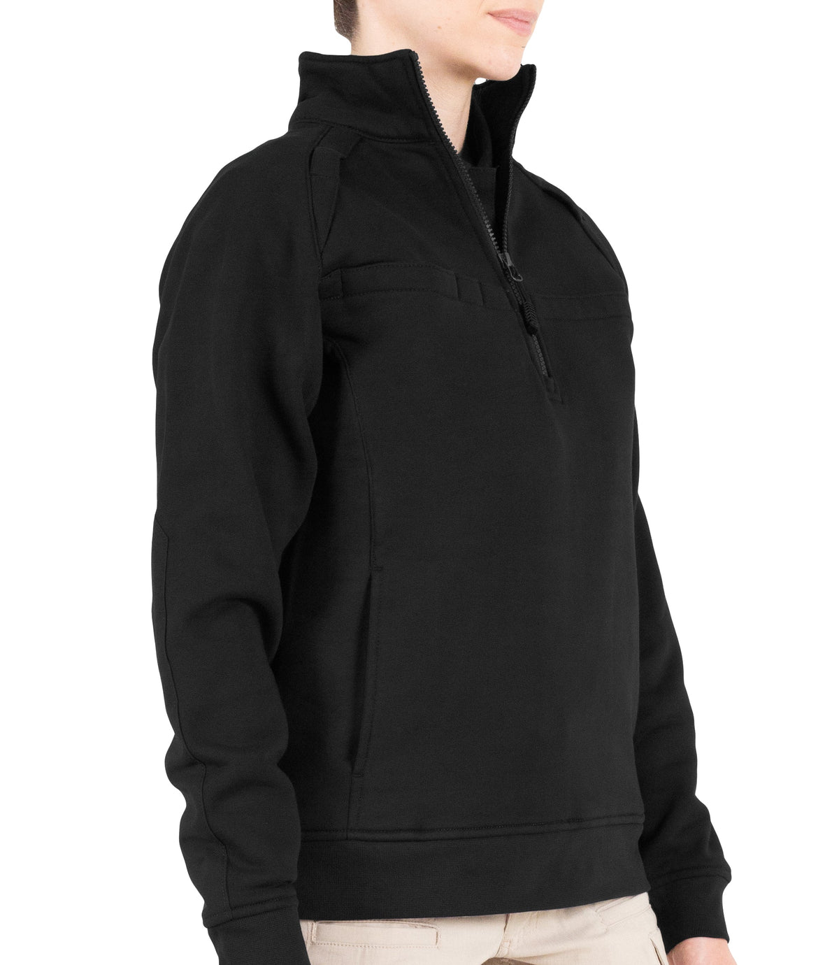 Back of Womens Cotton Job Shirt Quarter Zip in Black|color_black