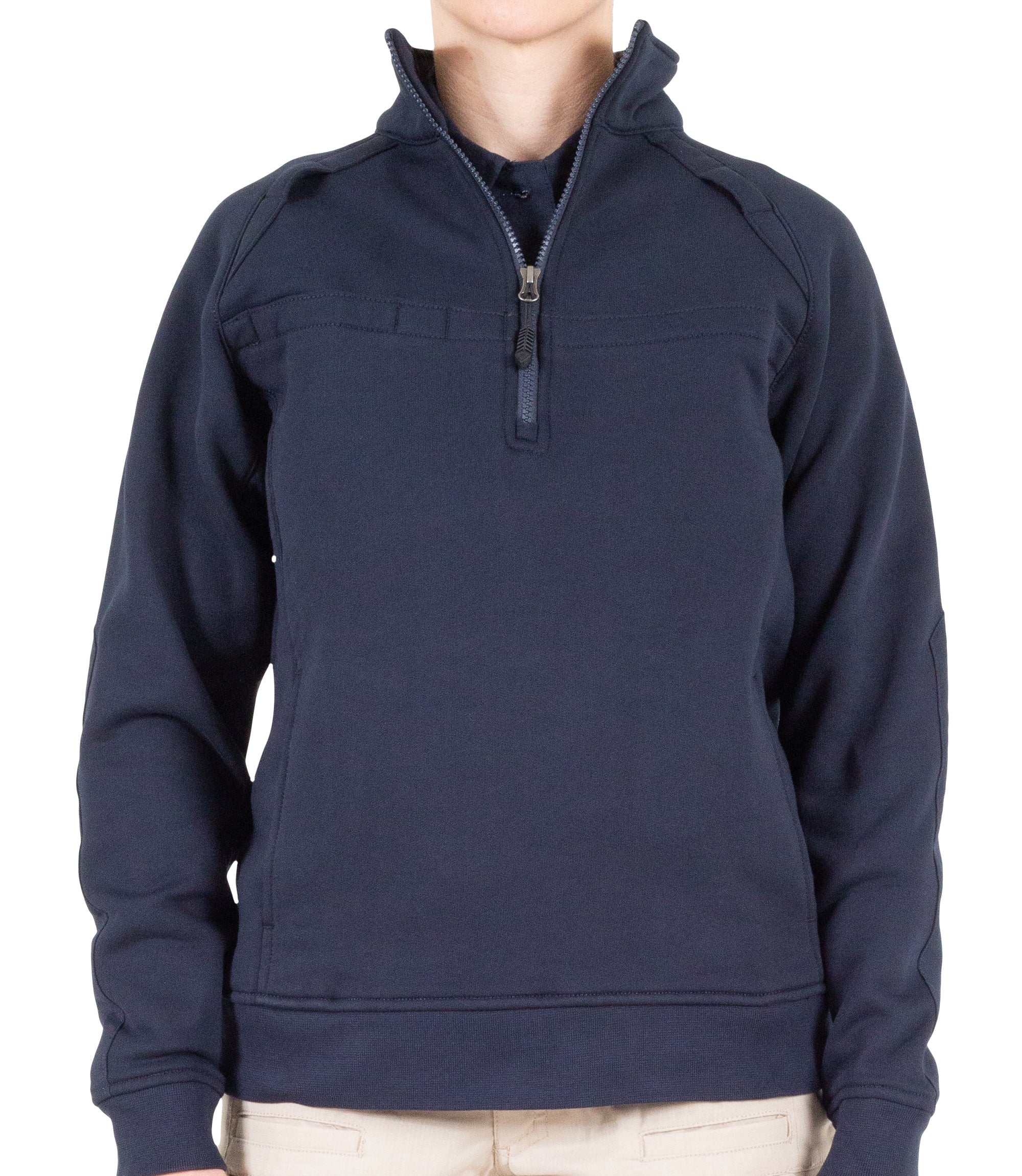 Front of Womens Cotton Job Shirt Quarter Zip in Midnight Navy|color_midnight navy