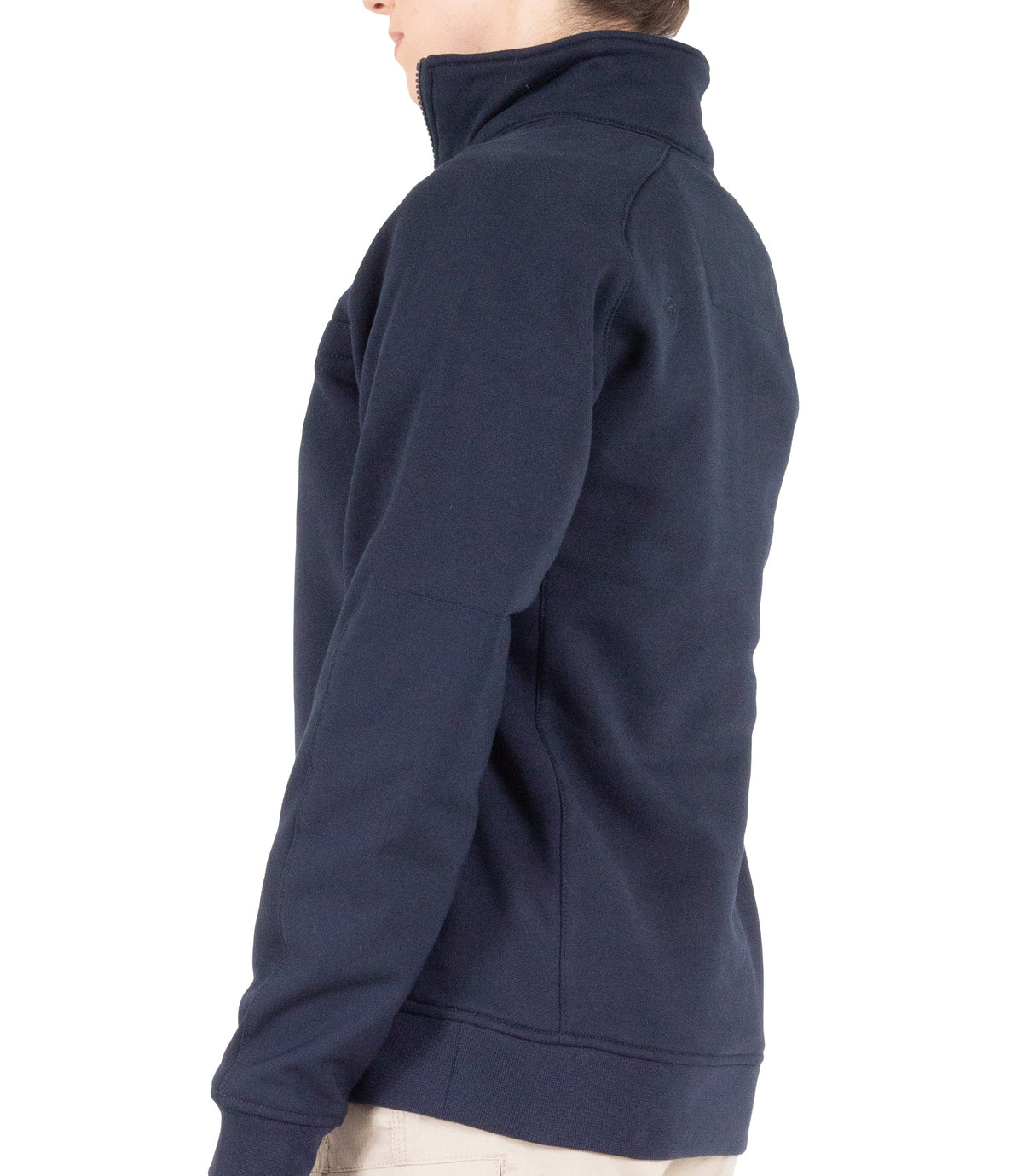 Side of Womens Cotton Job Shirt Quarter Zip in Midnight Navy|color_midnight navy