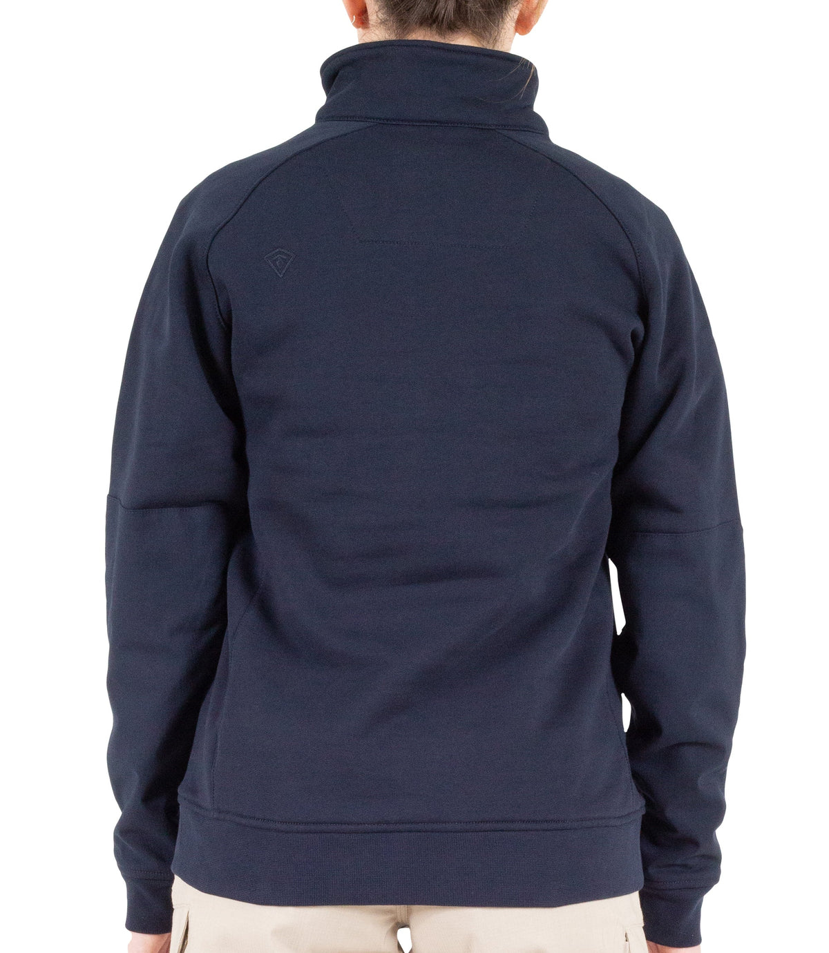 Back of Womens Cotton Job Shirt Quarter Zip in Midnight Navy|color_midnight navy