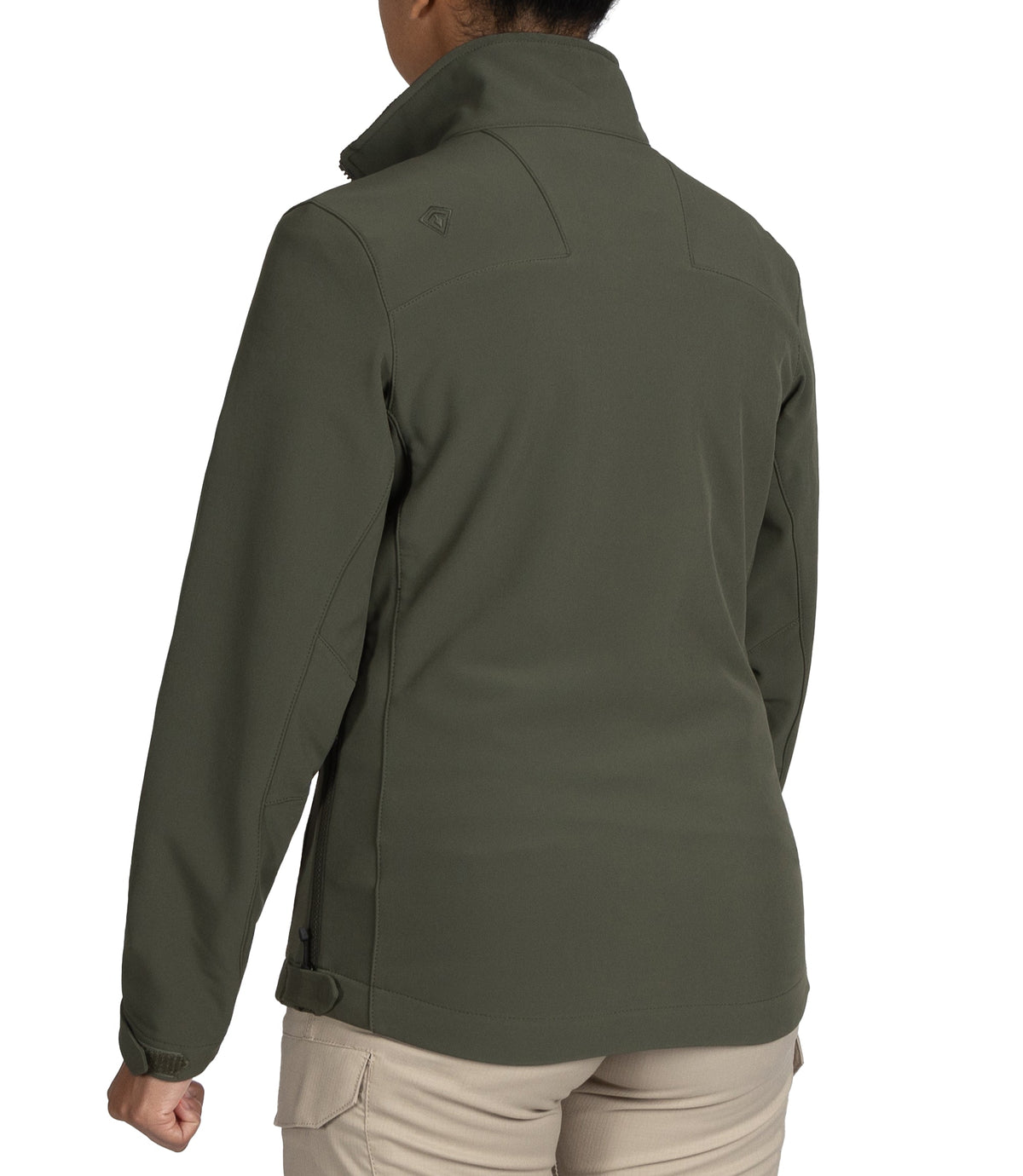 Left back side view of Womens Tactix Softshell Jacket in OD Green |color_od green