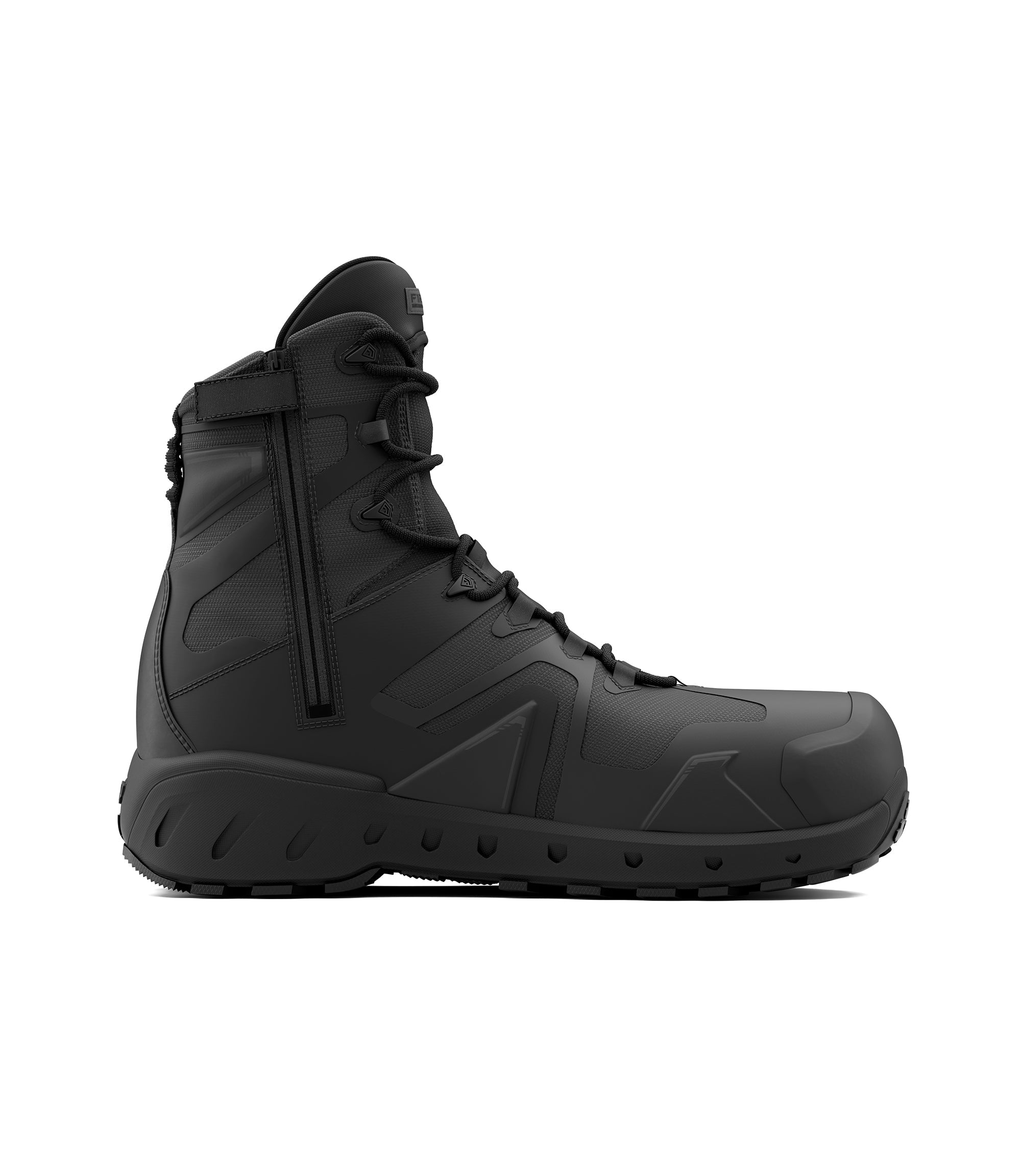 Side view Photo of Men's 8" AERO-TAC Safety Toe Side-Zip Boot in black|color_black