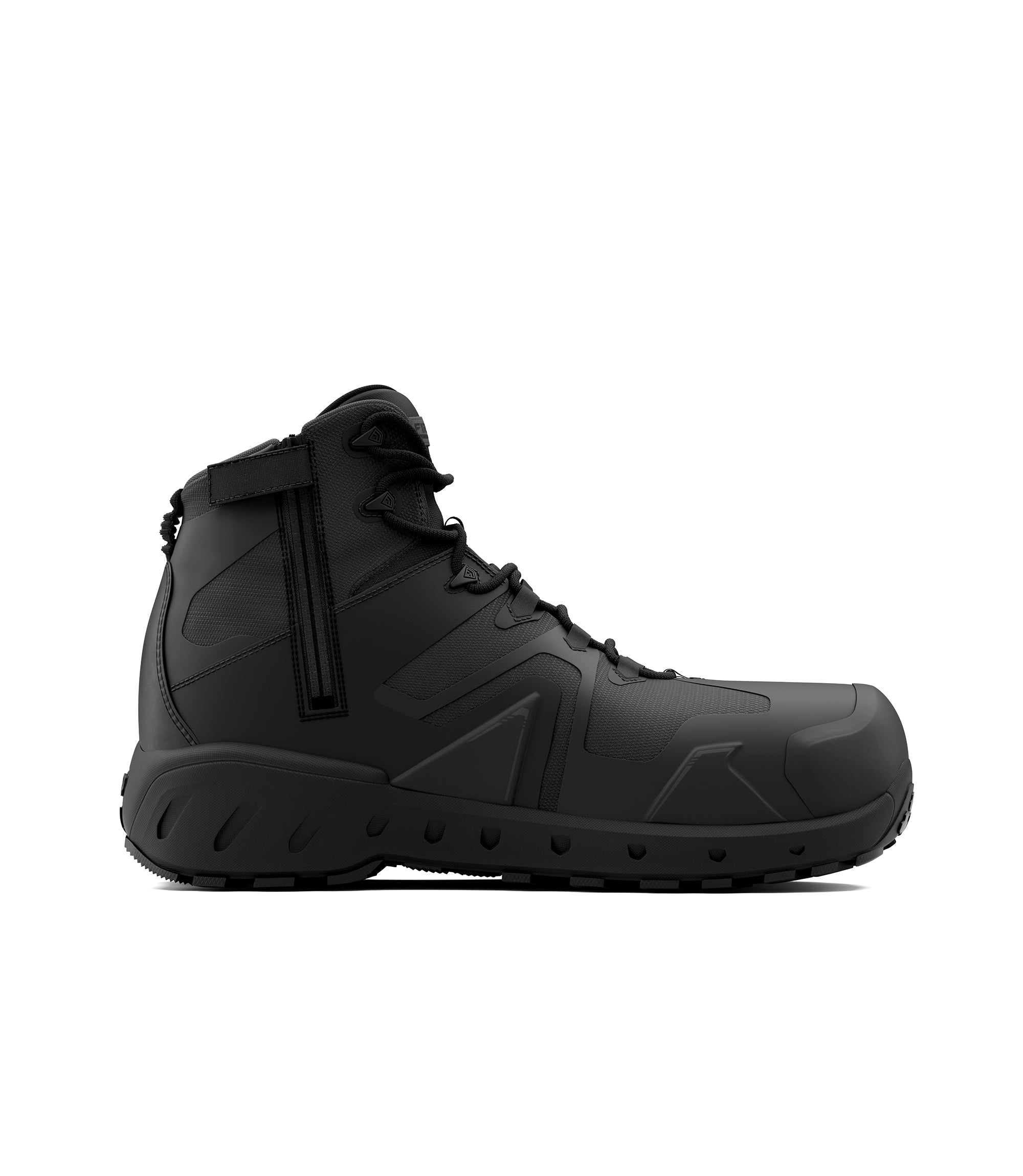Side view photo of Men's 5" AERO-TAC Safety Toe Side-Zip Mid Boot in black|color_black