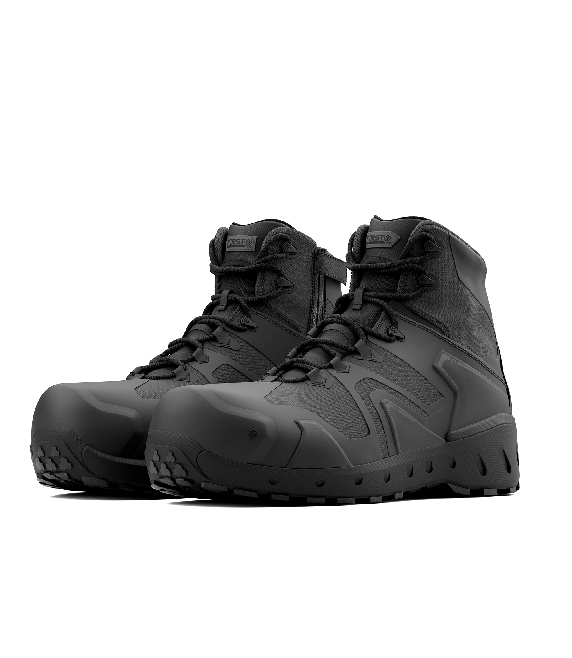 Side by side photo of Men's 5" AERO-TAC Safety Toe Side-Zip Mid Boot in black|color_black