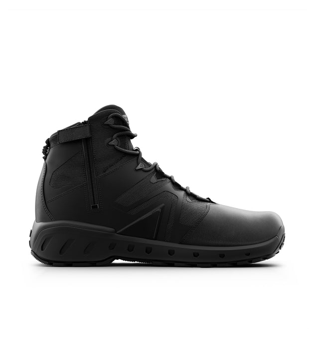 Left side view of 5 inch AERO-TAC polished side-zip boot in color black|color_black