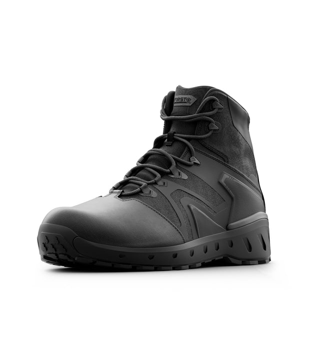 Left side view of 5 inch AERO-TAC polished side-zip boot in color black|color_black
