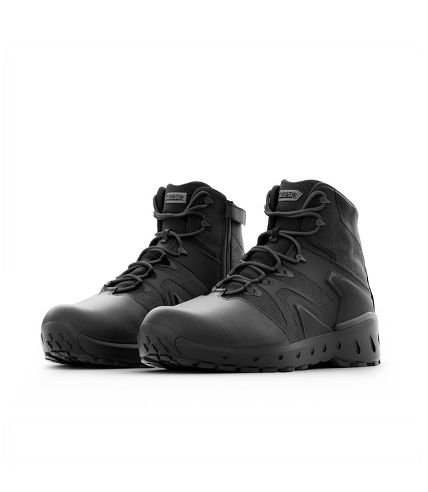 Right Side by side boot view of 5 inch AERO-TAC polished side-zip boot in color black|color_black
