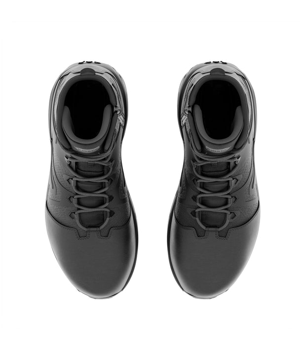 Top view of side by side boot view of 5 inch AERO-TAC polished side-zip boot in color black|color_black