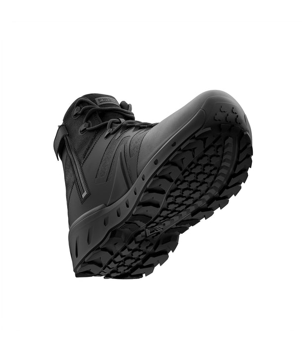 Bottom side view of 5 inch AERO-TAC polished side-zip boot in color black|color_black