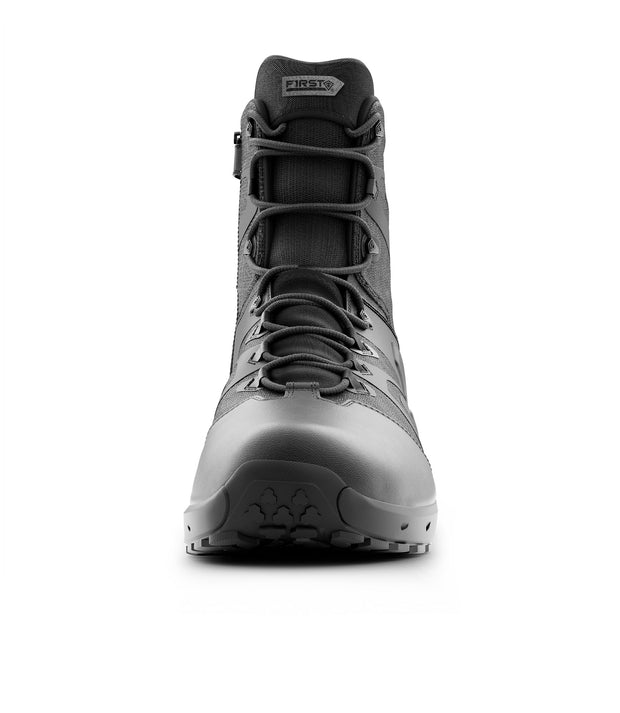 Front view of 8 inch AERO-TAC polished side-zip boot in color black|color_black