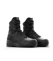 Right Side by side boot view of 8 inch AERO-TAC polished side-zip boot in color black|color_black