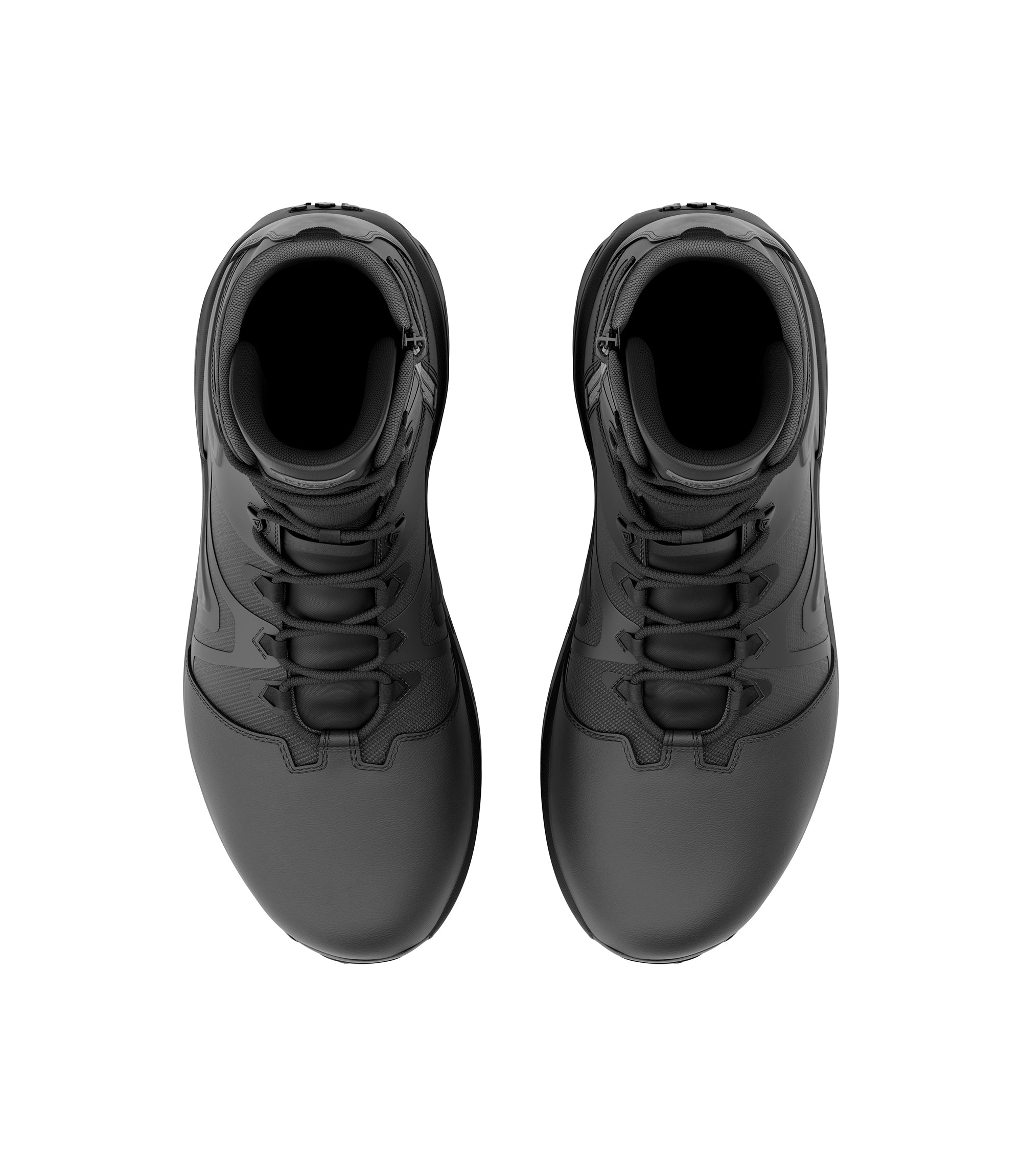 Top view of side by side boot view of 8 inch AERO-TAC polished side-zip boot in color black|color_black
