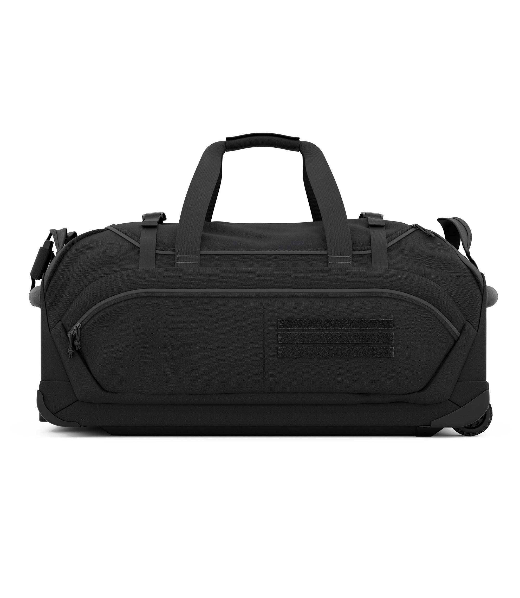Side view of black Specialist Rolling Duffle with exterior loop panel |color_black