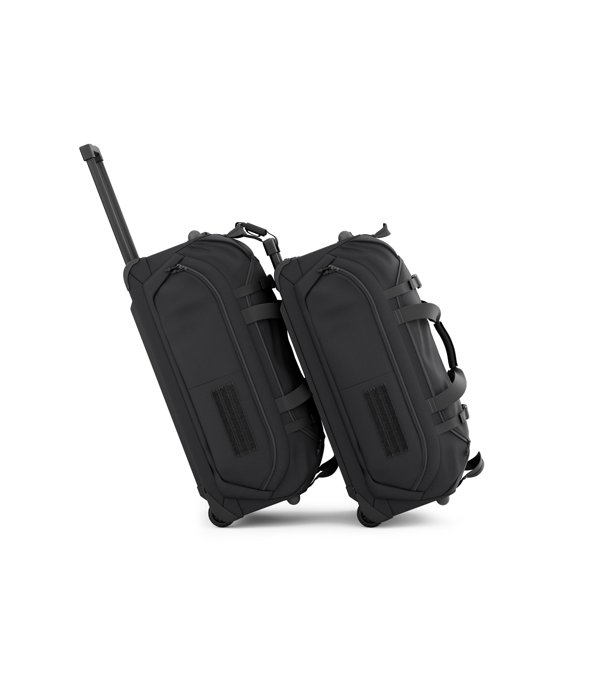 Two black Specialist Rolling Duffle bags daisy chained together for rolling transport |color_black