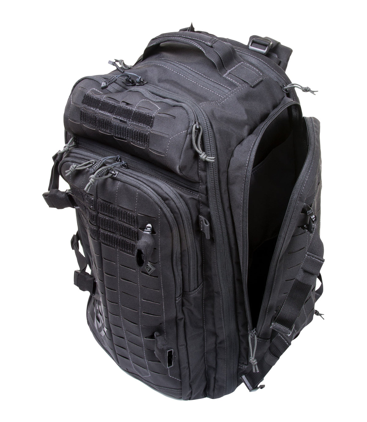 Unzipped Side of Tactix 3-Day Plus Backpack 62L in Black |color_black