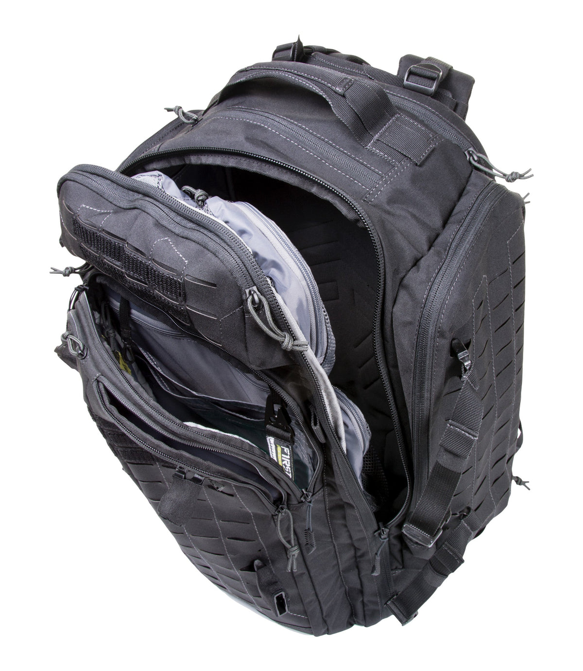 Unzipped Front of Tactix 3-Day Plus Backpack 62L in Black |color_black