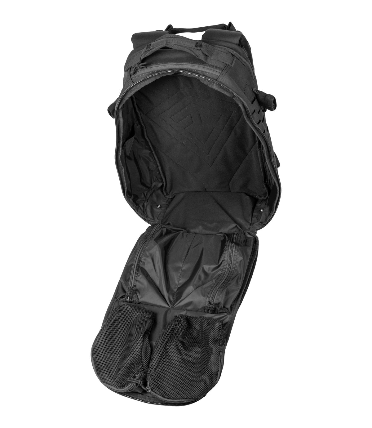 Unzipped Front of Tactix Half-Day Plus Backpack 27L in Black |color_black