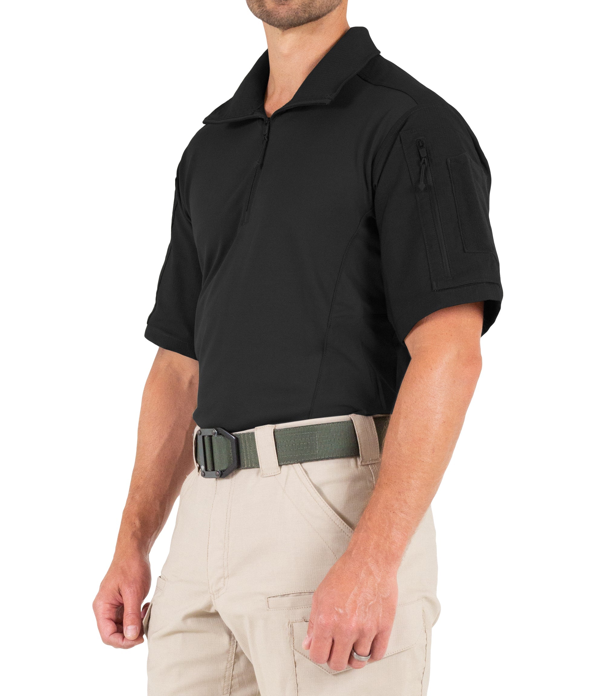 Side of Men's Defender Short Sleeve Shirt in Black |color_black