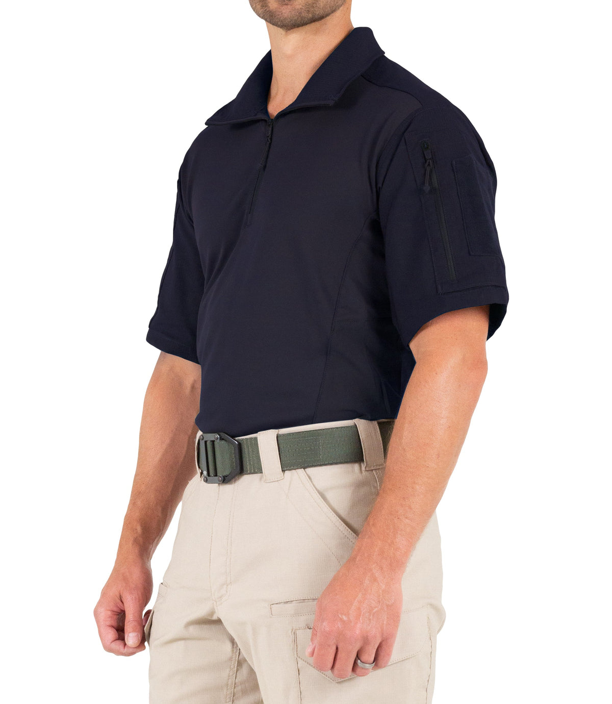 Side of Men's Defender Short Sleeve Shirt in Midnight Navy |color_midnight navy