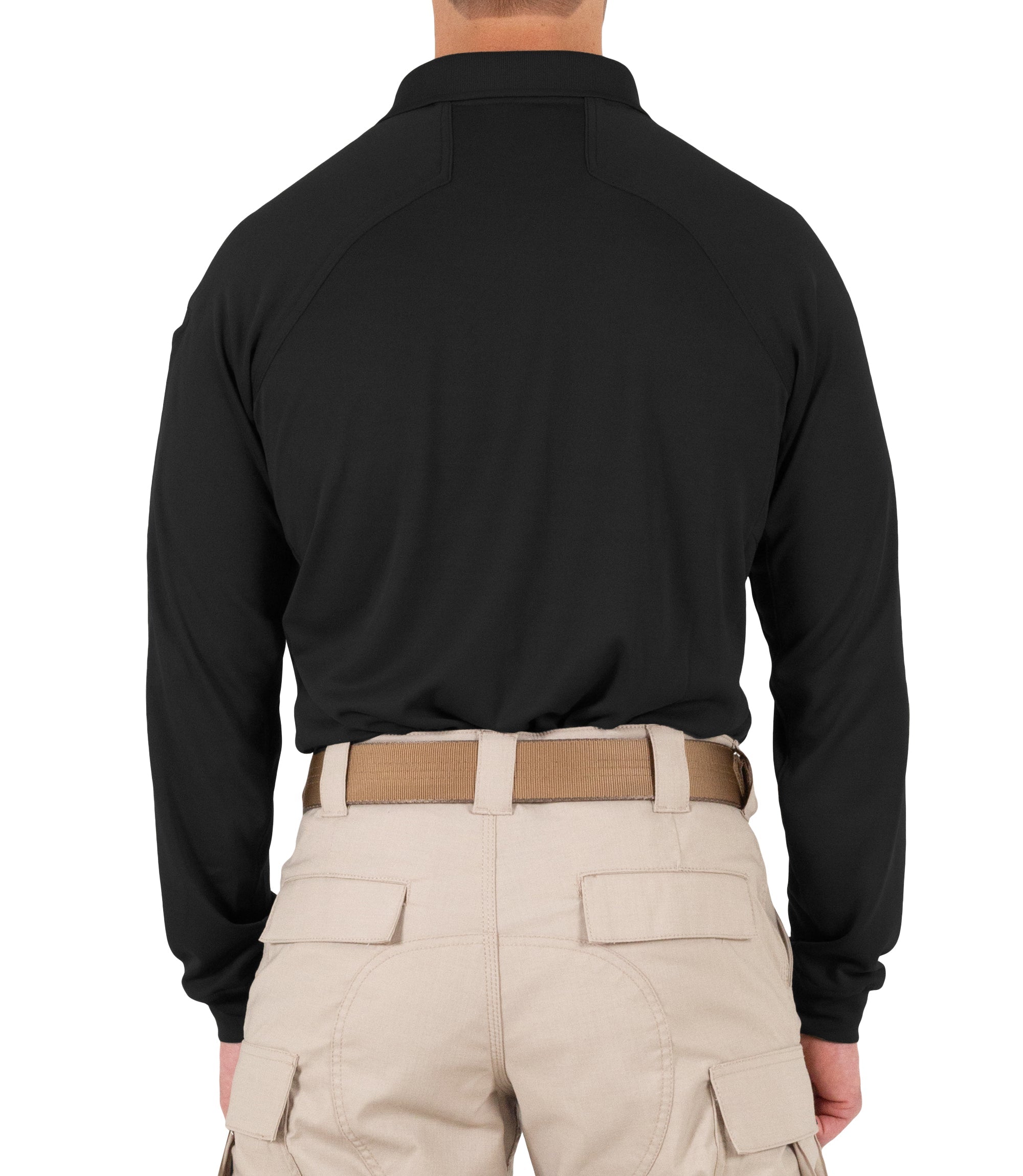 Back of Men's Performance Long Sleeve Polo in Black |color_black