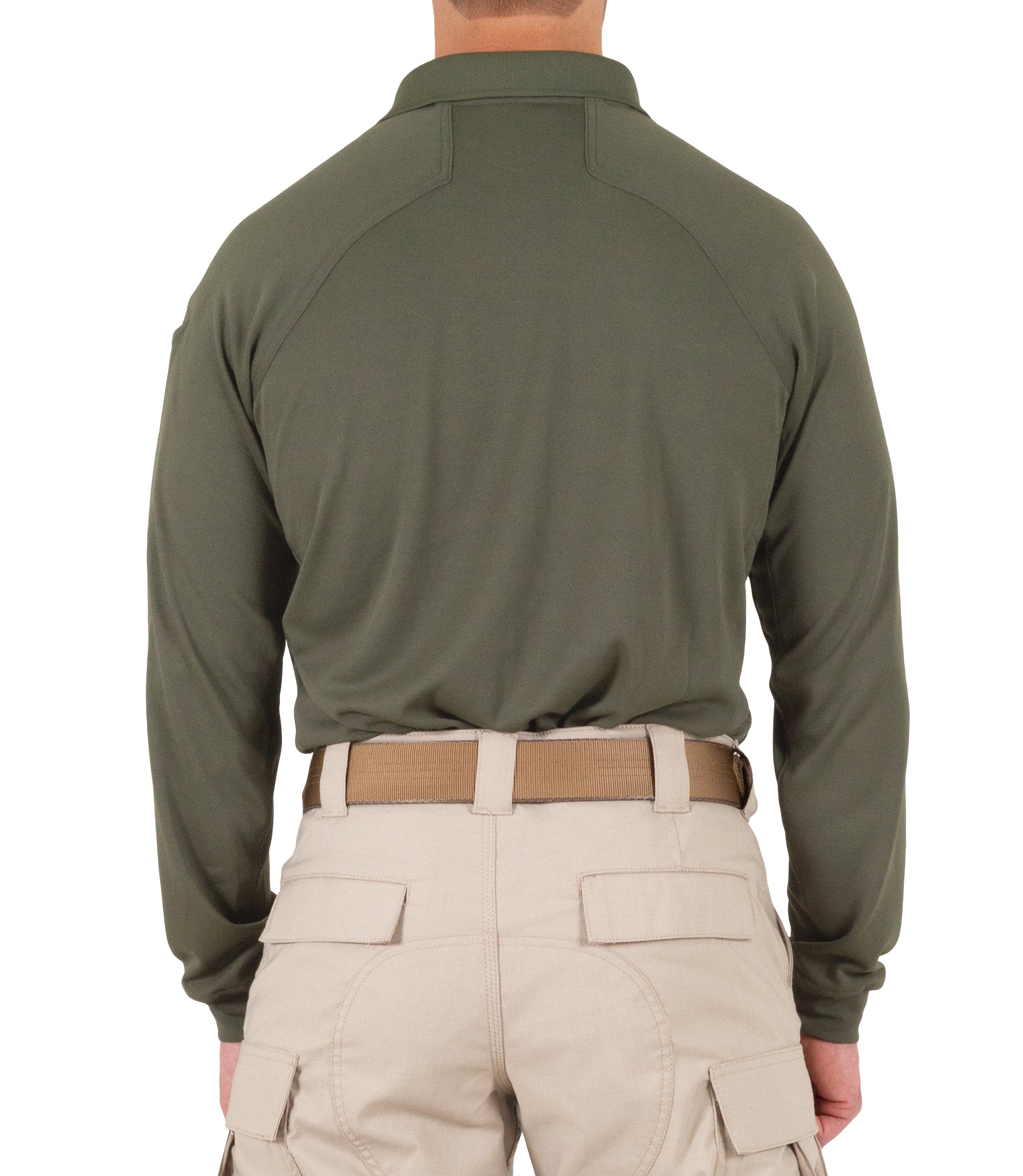Back of Men's Performance Long Sleeve Polo in OD Green |color_od green