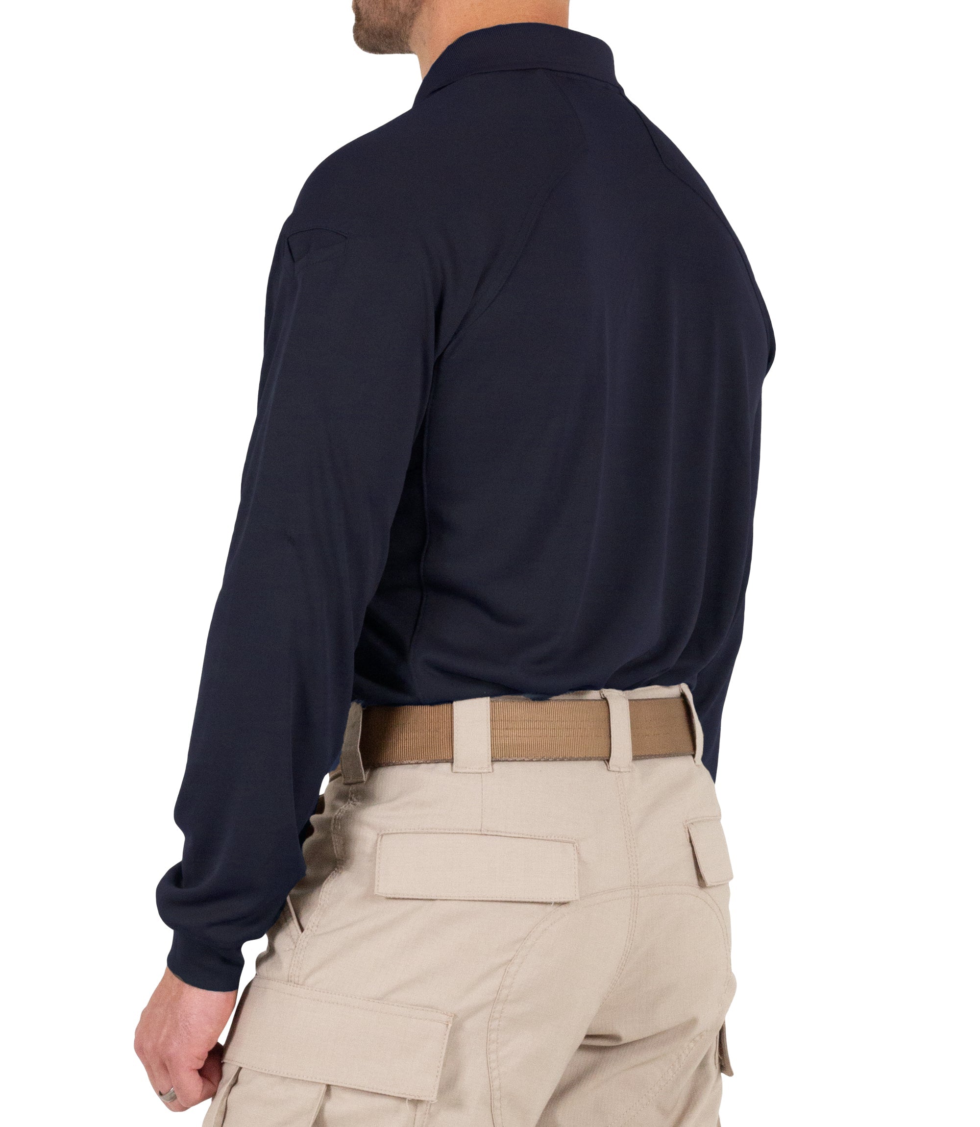 Side of Men's Performance Long Sleeve Polo in Midnight Navy |color_midnight navy