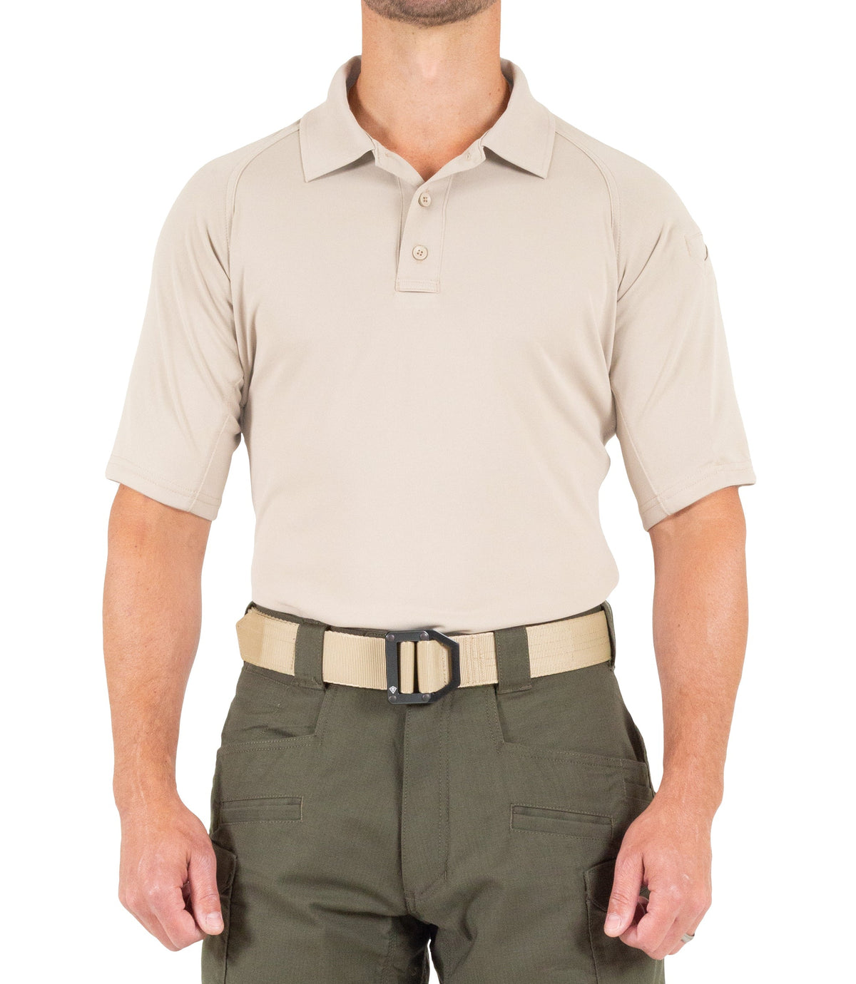Front of Men's Performance Short Sleeve Polo in Khaki |color_khaki