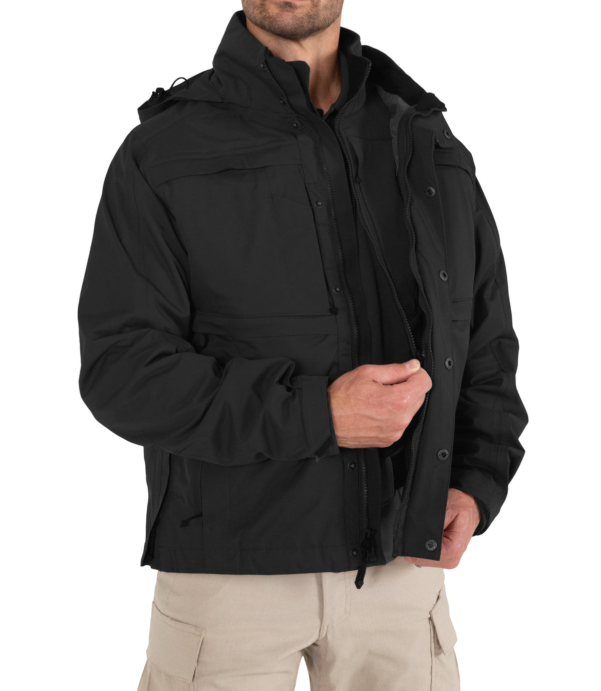Softshell Jacket Unzipped for Mens Tactix System Jacket in Black |color_black