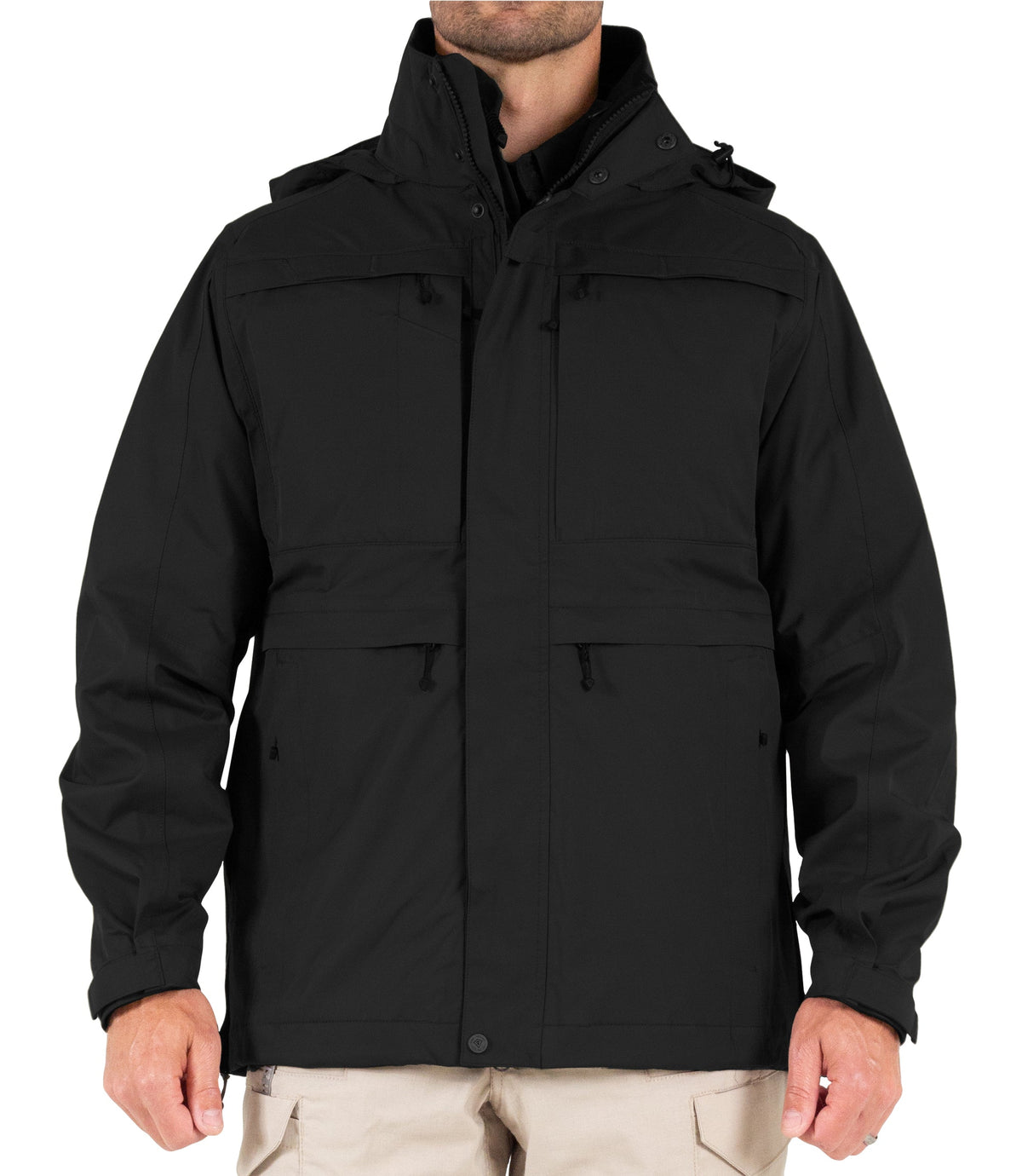 Front View of Mens Tactix System Parka in Black |color_black