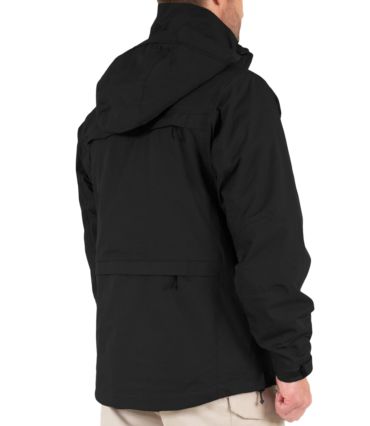 Side Back View of Mens Tactix System Parka in Black |color_black