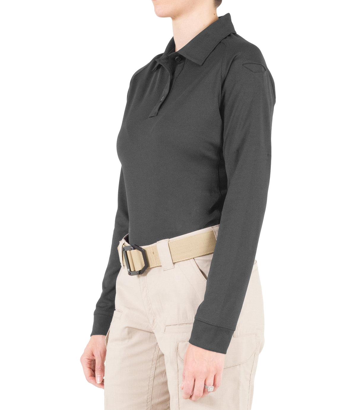 Side of Women's Performance Long Sleeve Polo in Asphalt |color_asphalt