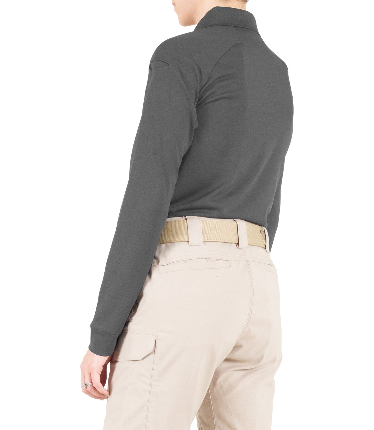 Side of Women's Performance Long Sleeve Polo in Wolf Grey |color_wolf grey