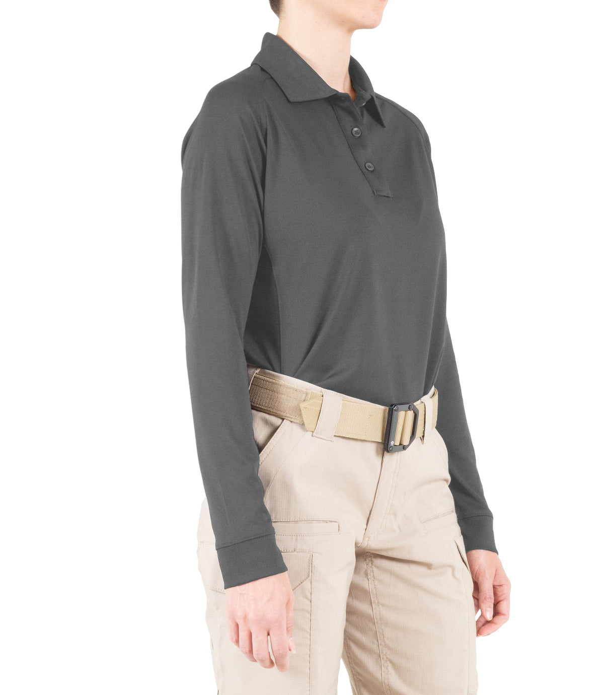 Side of Women's Performance Long Sleeve Polo in Wolf Grey |color_wolf grey