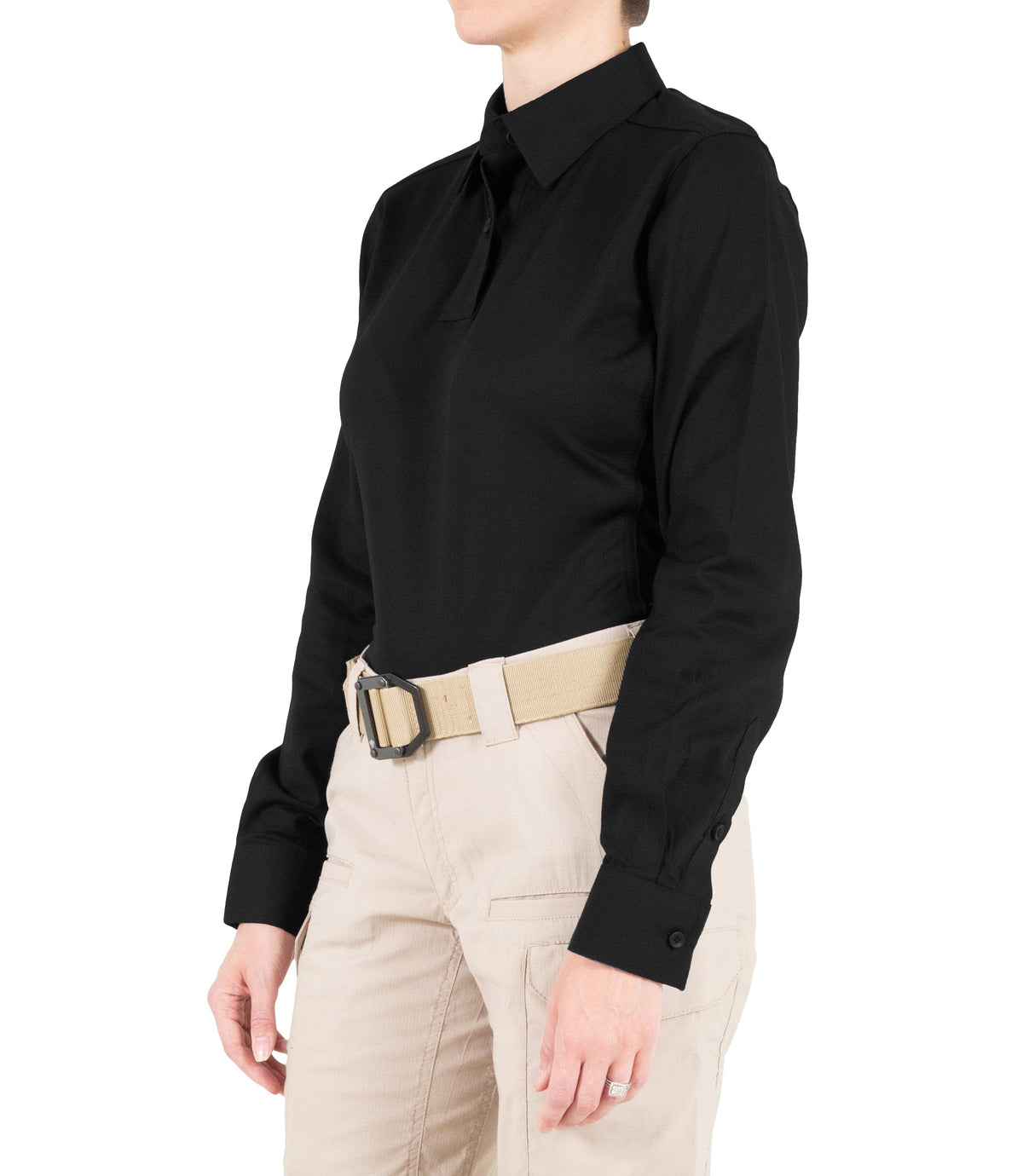 Side of Women's V2 Pro Performance Shirt in Black |color_black