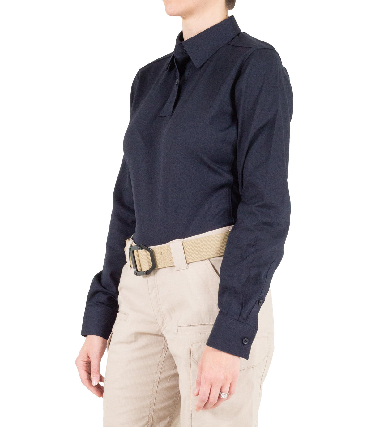 Side of Women's V2 Pro Performance Shirt in Midnight Navy |color_midnight navy