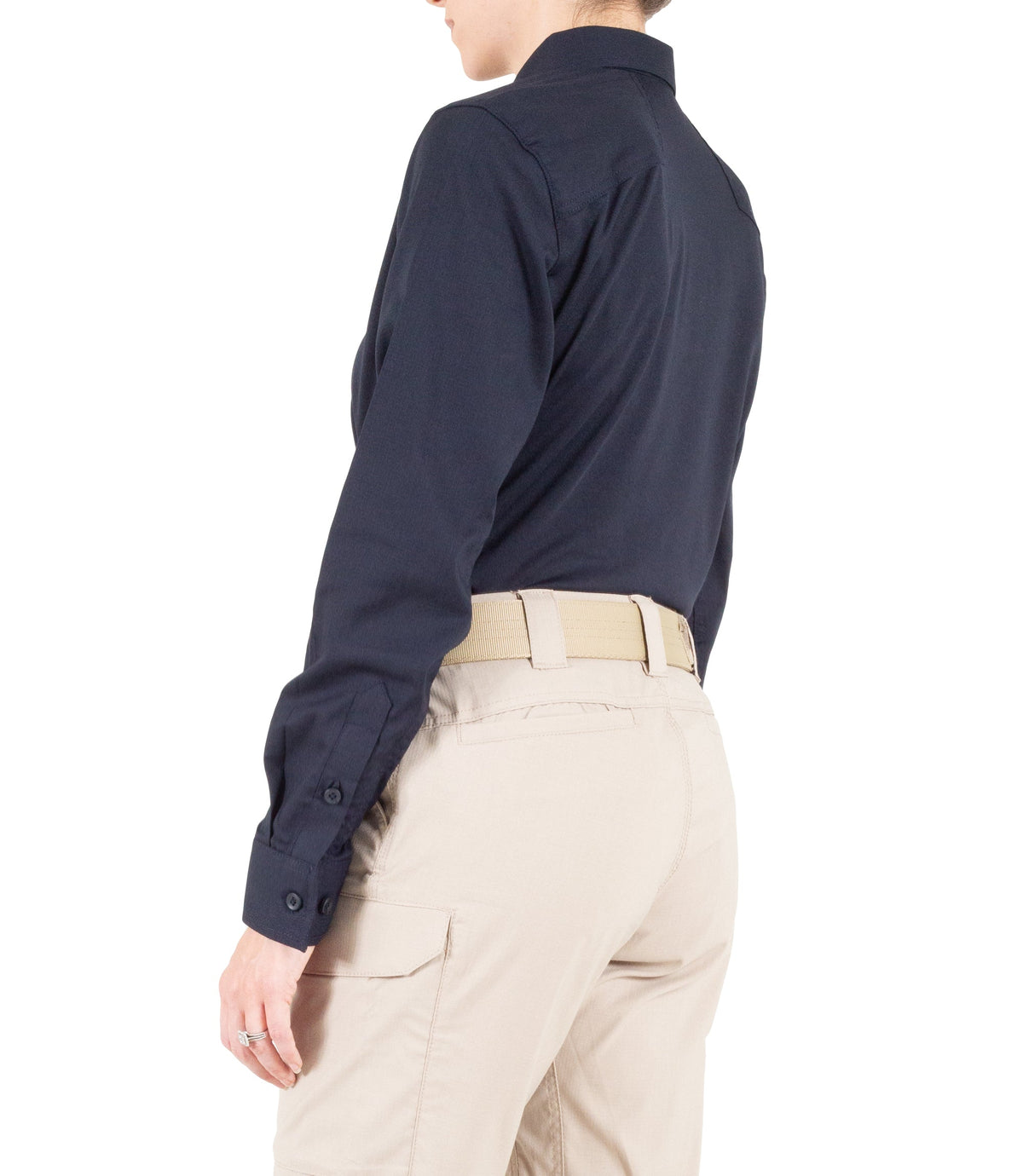 Side of Women's V2 Pro Performance Shirt in Midnight Navy |color_midnight navy