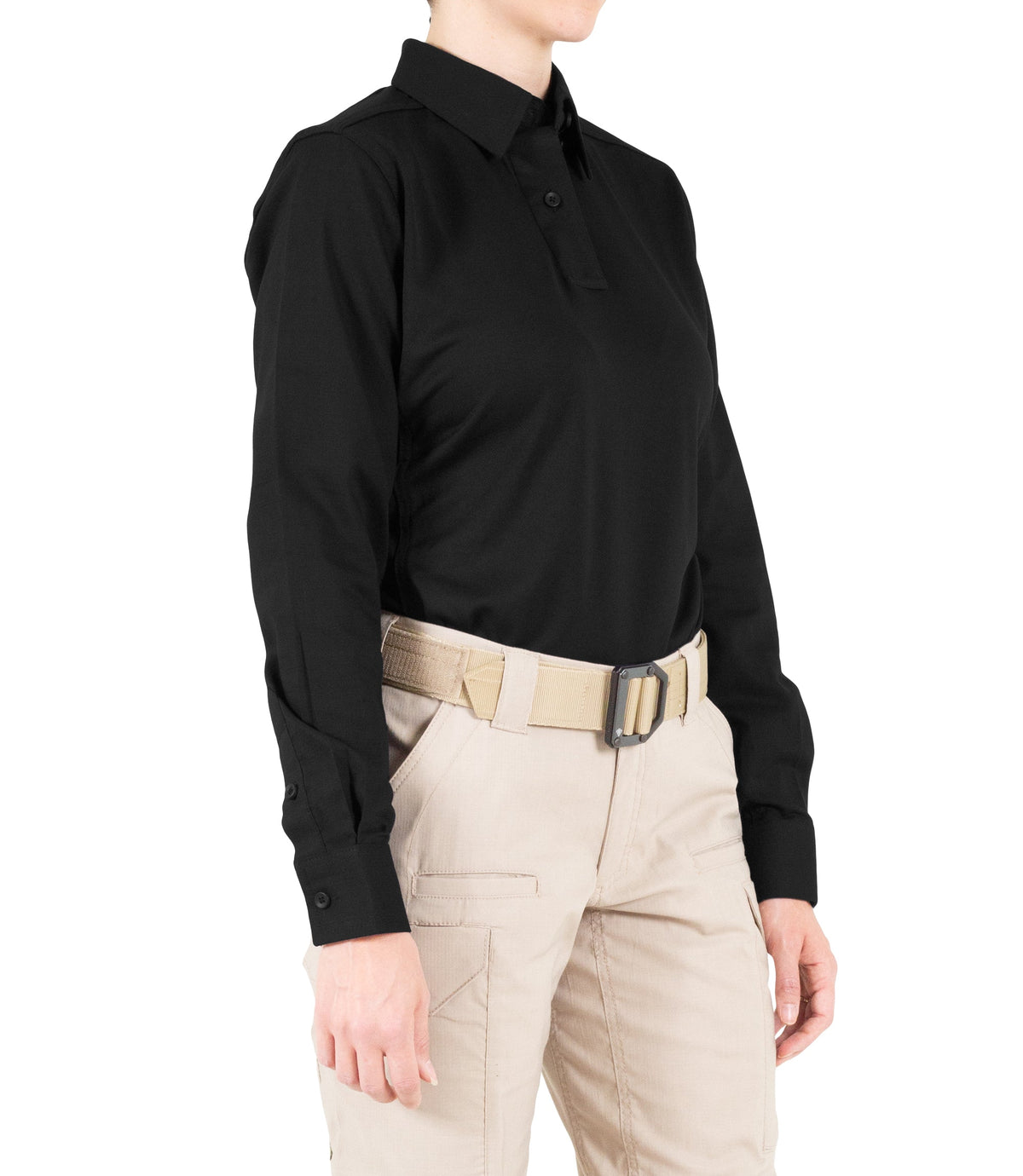 Side of Women's V2 Pro Performance Shirt in Black |color_black
