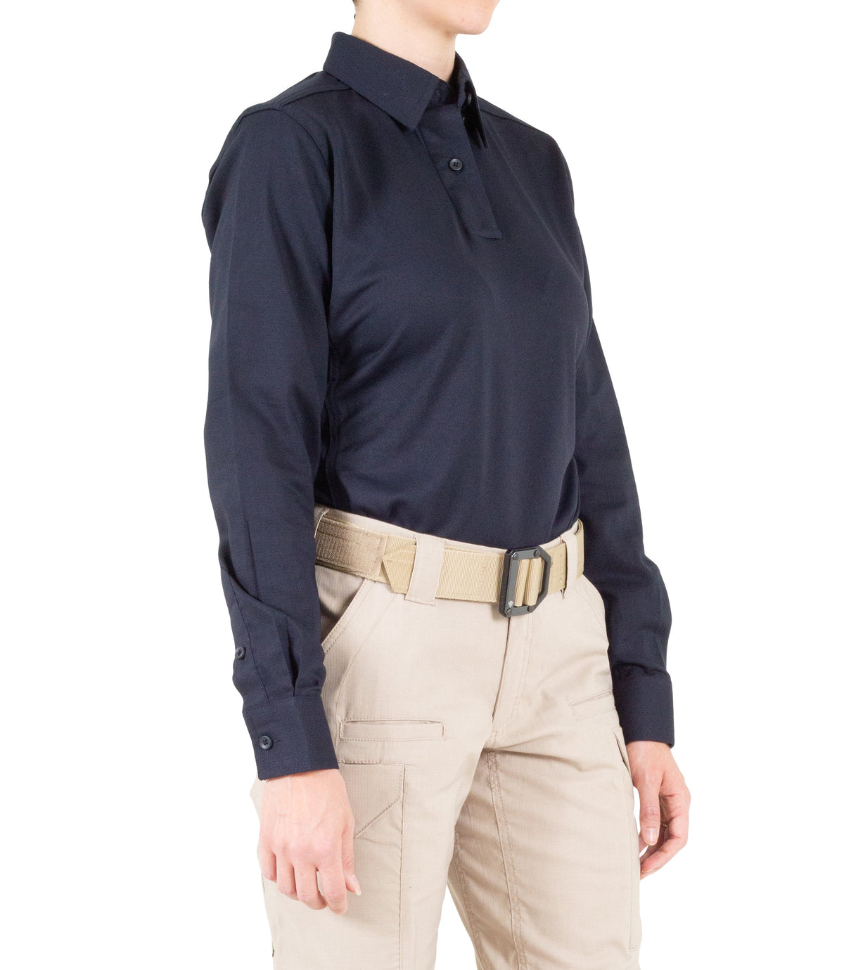 Side of Women's V2 Pro Performance Shirt in Midnight Navy |color_midnight navy
