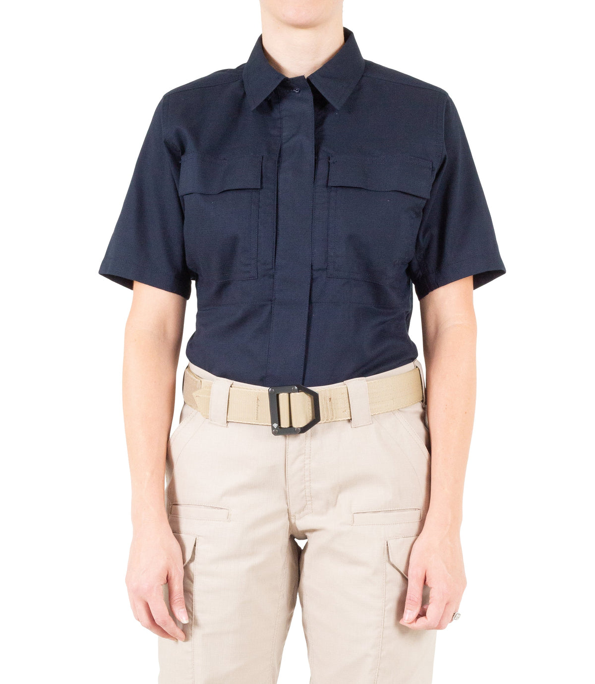 Front of Women's V2 BDU Short Sleeve Shirt in Midnight Navy |color_midnight navy