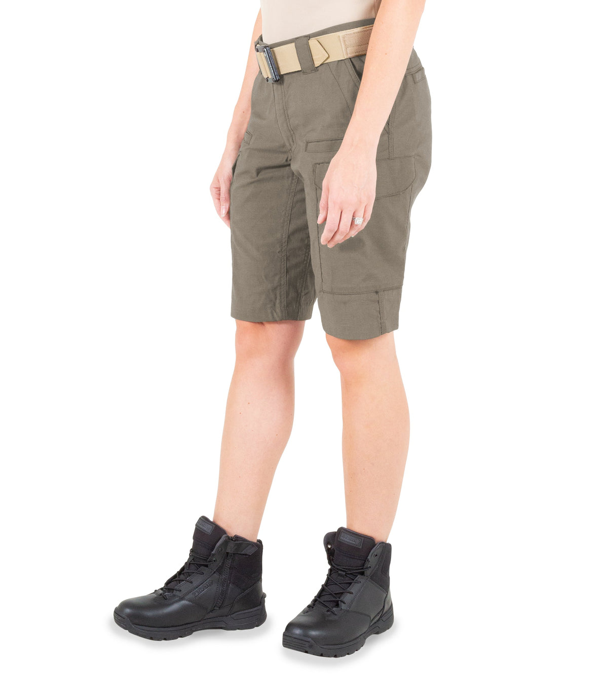 Side of Women's V2 Short in Ranger Green|color_ranger green
