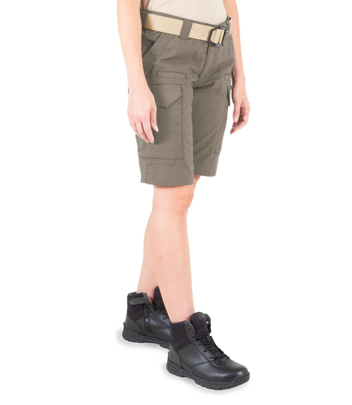Side of Women's V2 Short in Ranger Green|color_ranger green