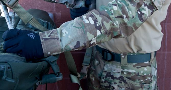 Multicam defender sleeve on a shirt