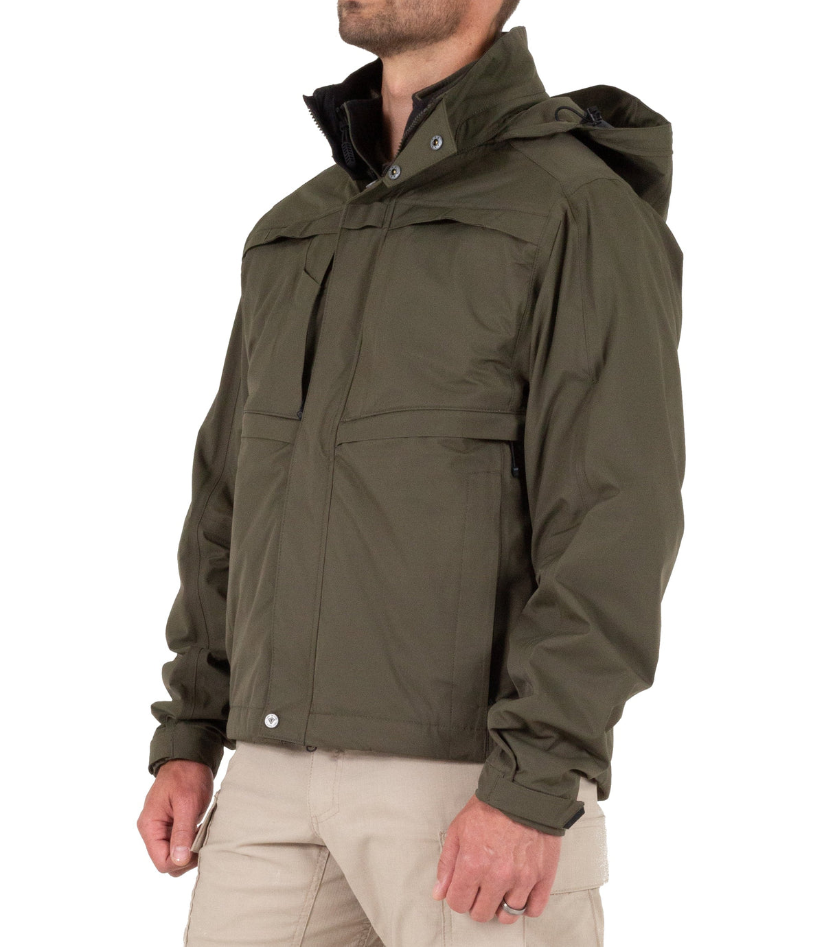 Side of Mens Tactix System Jacket in OD Green |color_od green