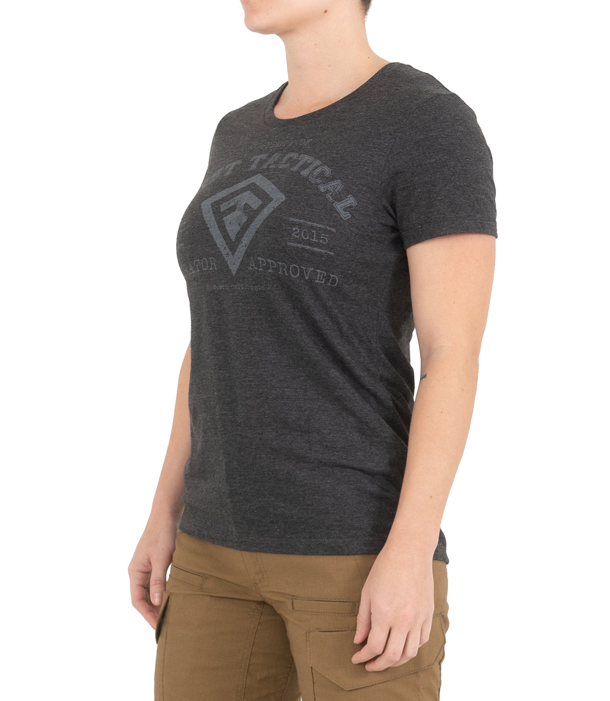 Side of Women's Operator Approved T-Shirt in Charcoal Heather