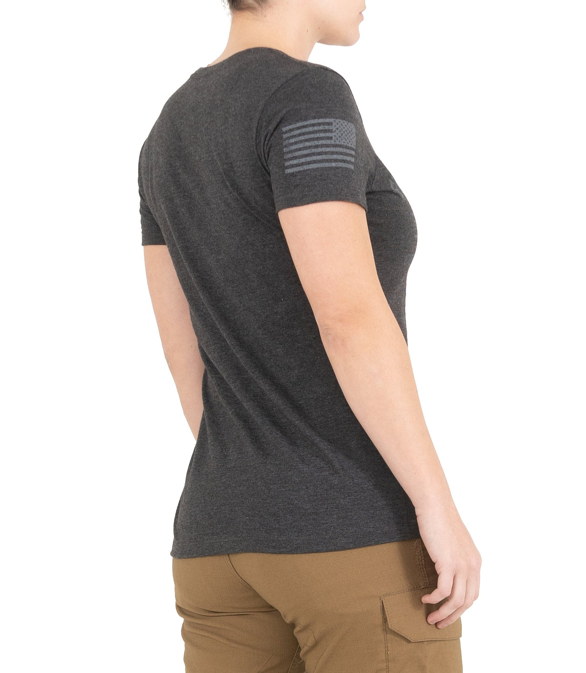 Side of Women's Operator Approved T-Shirt in Charcoal Heather