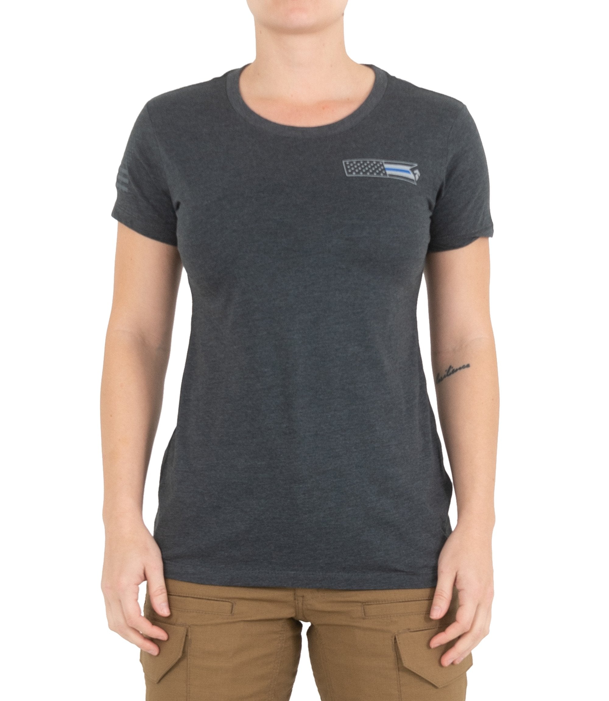 Front of Women's TBL Flag T-Shirt in Asphalt