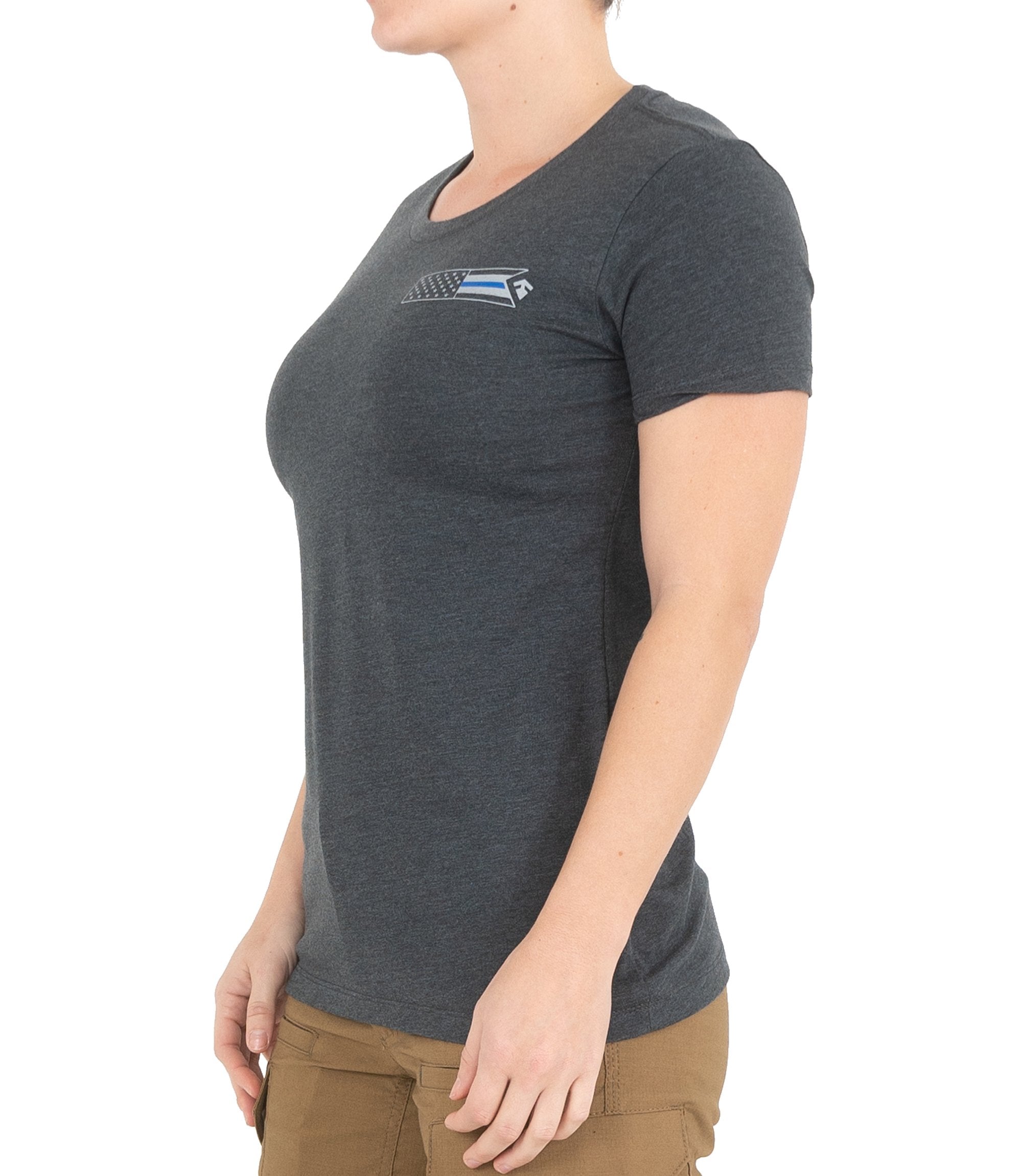 Side of Women's TBL Flag T-Shirt in Asphalt